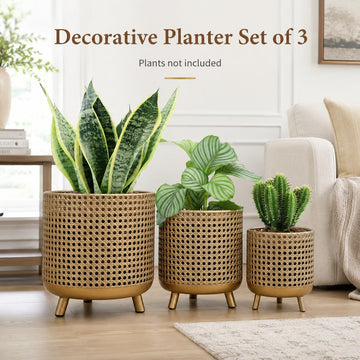 Set of 3 Plant Pots 10/8.5/7''H Metal Decoration Flower Pots with Hollow Design Large planters for Indoor & Outdoor