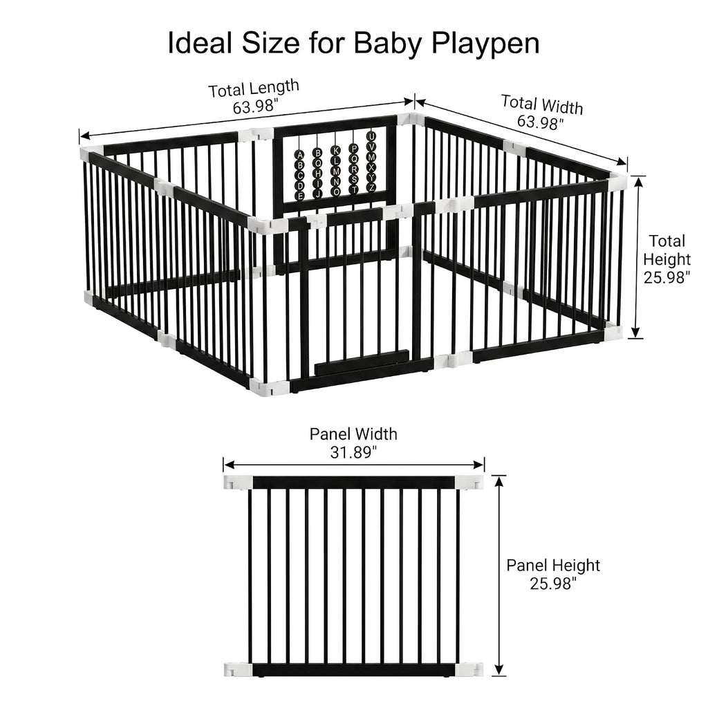 Bamboo Baby Playpen 64x64x26-8 Panel Adjustable Multi-Shape Large Play Yard for Toddlers with Locking Gate