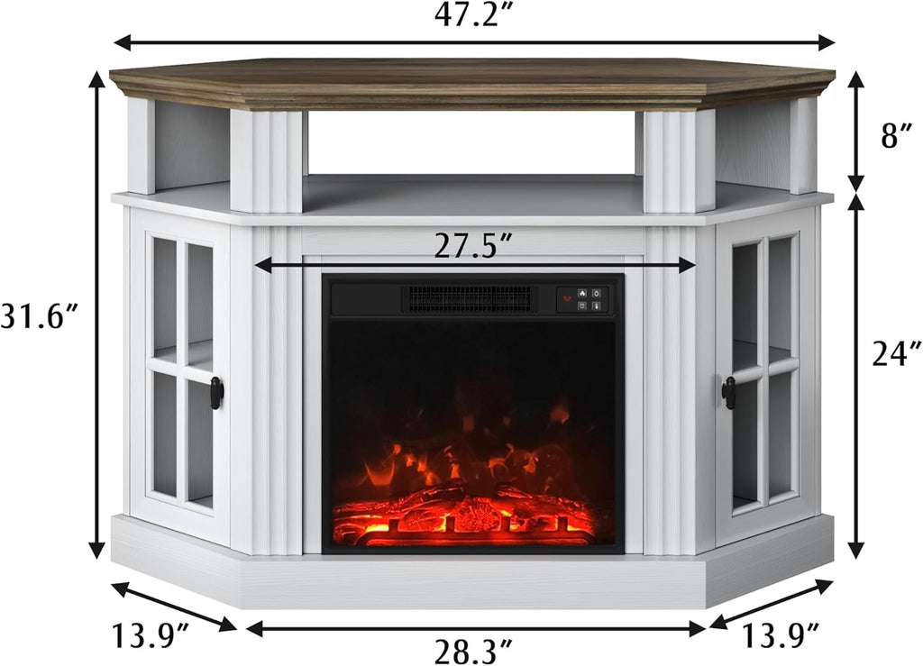 Corner Fireplace TV Stand for Television up to 55" with Storage Cabinets, Entertainment Center