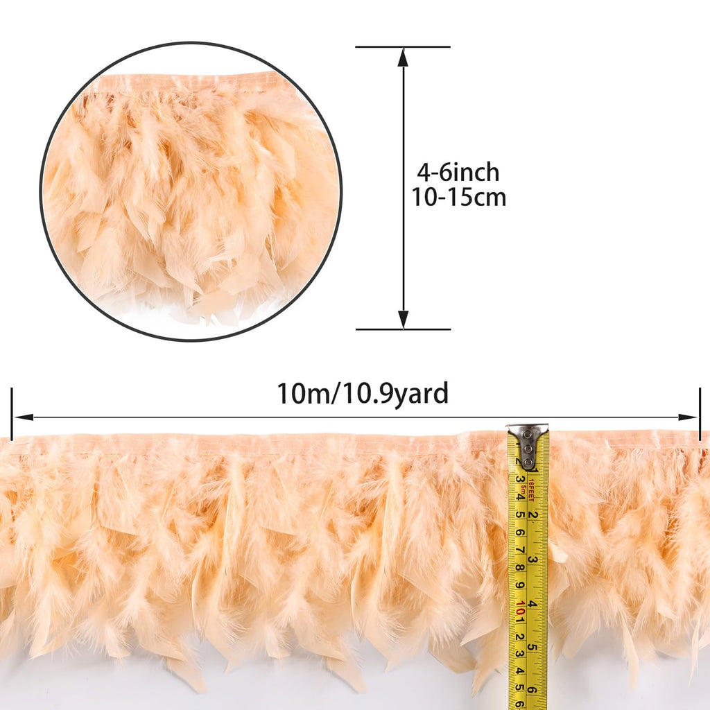Champagne Turkey Feathers Trim Fringe 10Yard 4-6inch