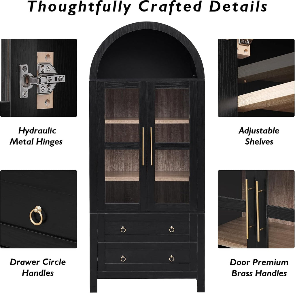Arched Curio Cabinet with Glass Doors 4 Tier Display Cabinet with 2 Dr