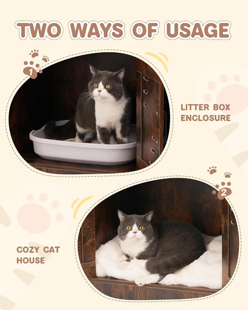 34-Inch Cat Litter Box Enclosure Furniture with Scratch Pad