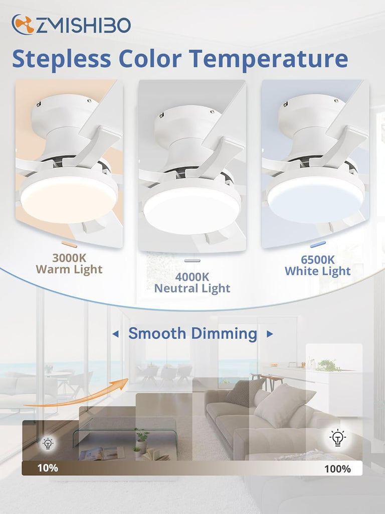 52 Inch Ceiling Fan with Light, App&Remote Control, Flush Mount Low Profile, Dimmable 20W LED Light, Quiet Reversible Motor for Bedroom, Living Room, Apartment, White A101-B0DPH9L7M1