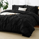 Queen Comforter Set Black, 7 Pieces Pintuck Bed in A Bag, Premium Black Comforter Queen