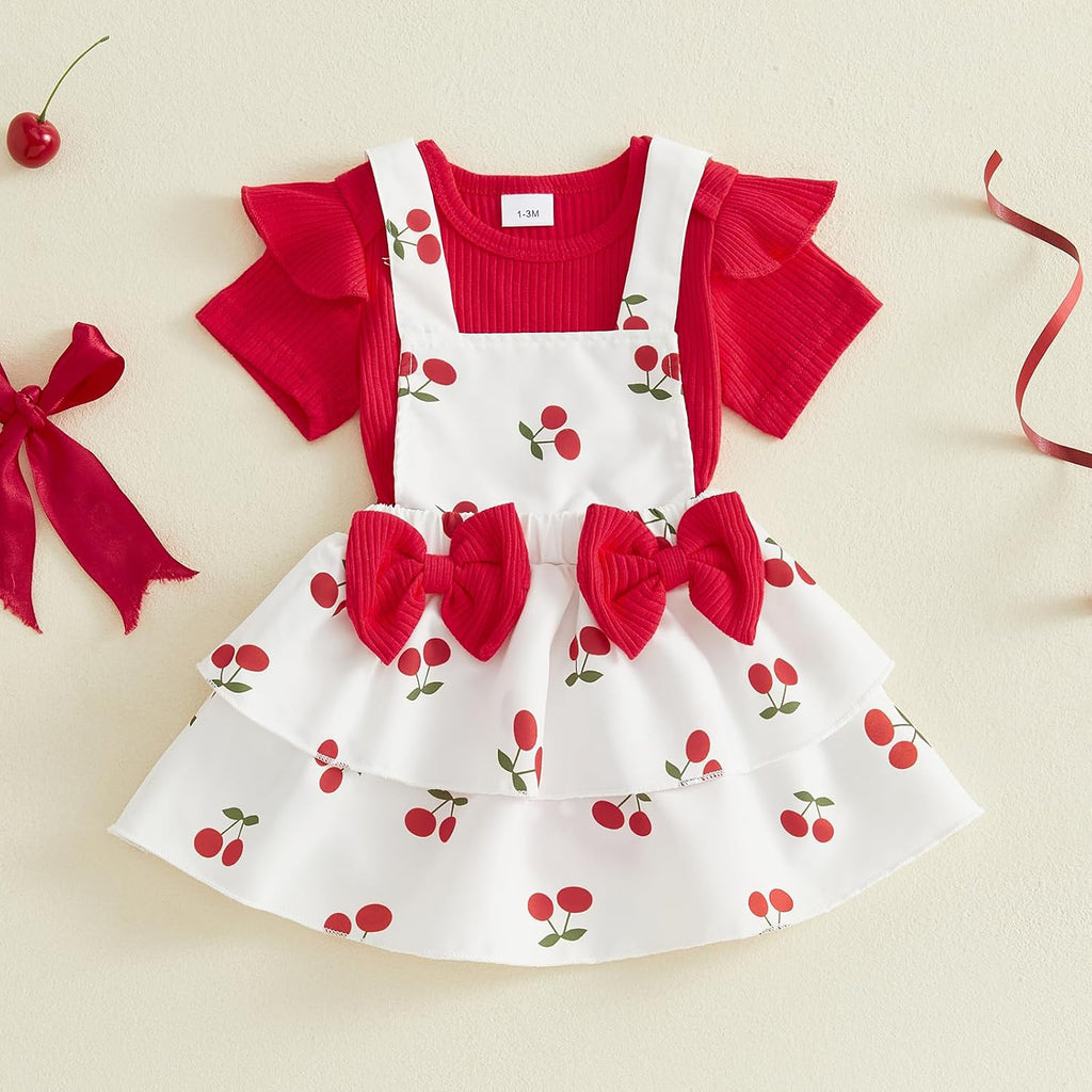 Baby Girl Summer Clothes Cute Skirt Outfits Short Sleeve Romper Overall Dress Ruffle Newborn Fruit Cherry Outfit