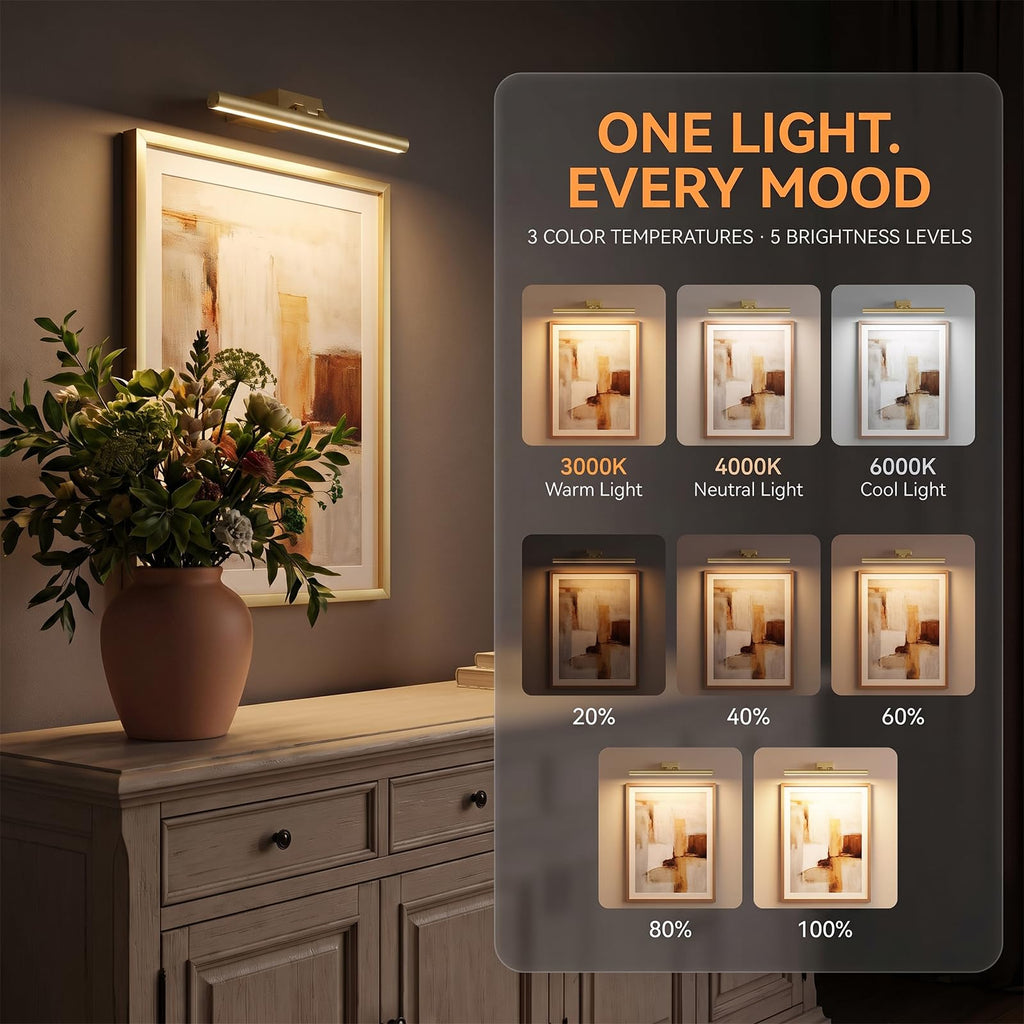 16" Picture Lights for Wall - 10000mAh Rechargeable Art Light