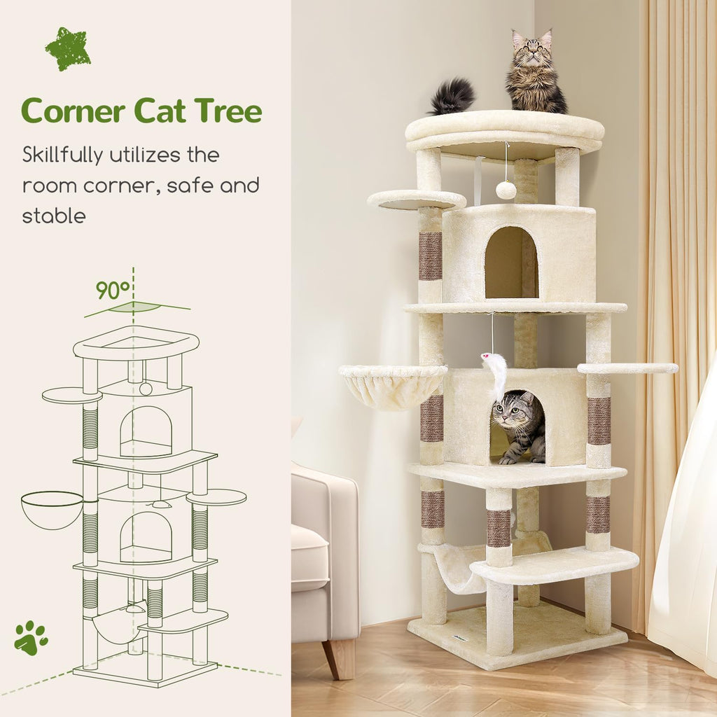 66inch Corner Cat Tree Tower for Indoor Large Cats, Beige