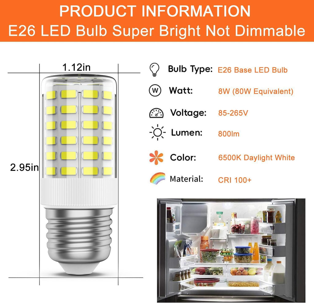 KEI D34L Refrigerator LED Bulb (80W Equivalent) W11216993 E26 Appliance Bulb Replace AP6278388 PS12364857 KEL3418L