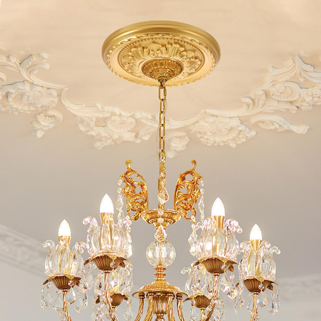 12.20 Inch Round Ceiling Medallion Pu Decorative Ceiling Plate Lighting Medallions Fan Light Fixture Trim with Easy