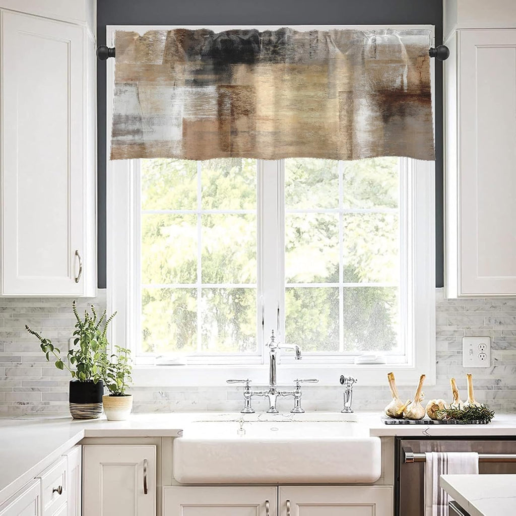 2 Pack Valances Window Treatments, Brown Abstract Modern Art Blackout Drapes Adjustable Curtain for Windows Living