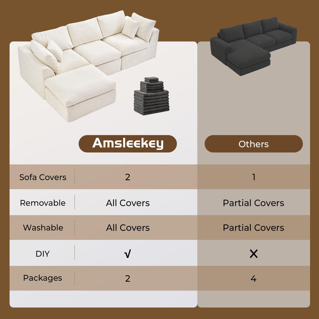 108" Cloud Sectional Couch with 2 Washable Cover Sets