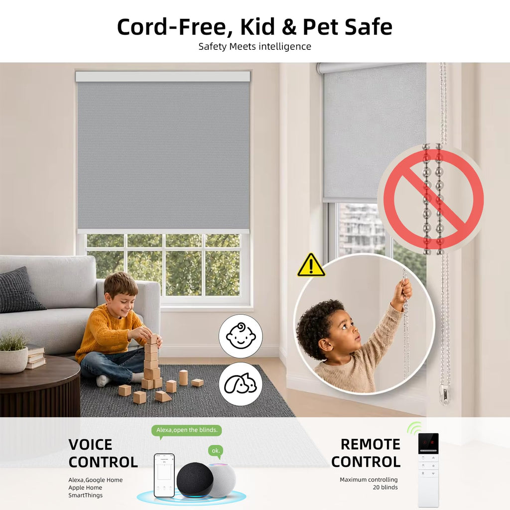 Motorized Blinds with Remote Blackout Smart Roller Blind Medium Gray