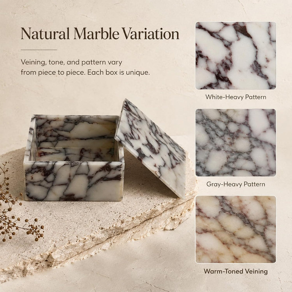Natural Marble Square Jewelry Box with Lid, 5.91