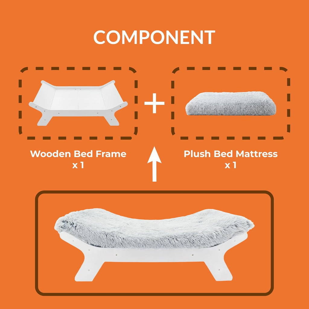 Elevated Wood Dog Bed Frame with Foam Mattress, WoodPattern, XL
