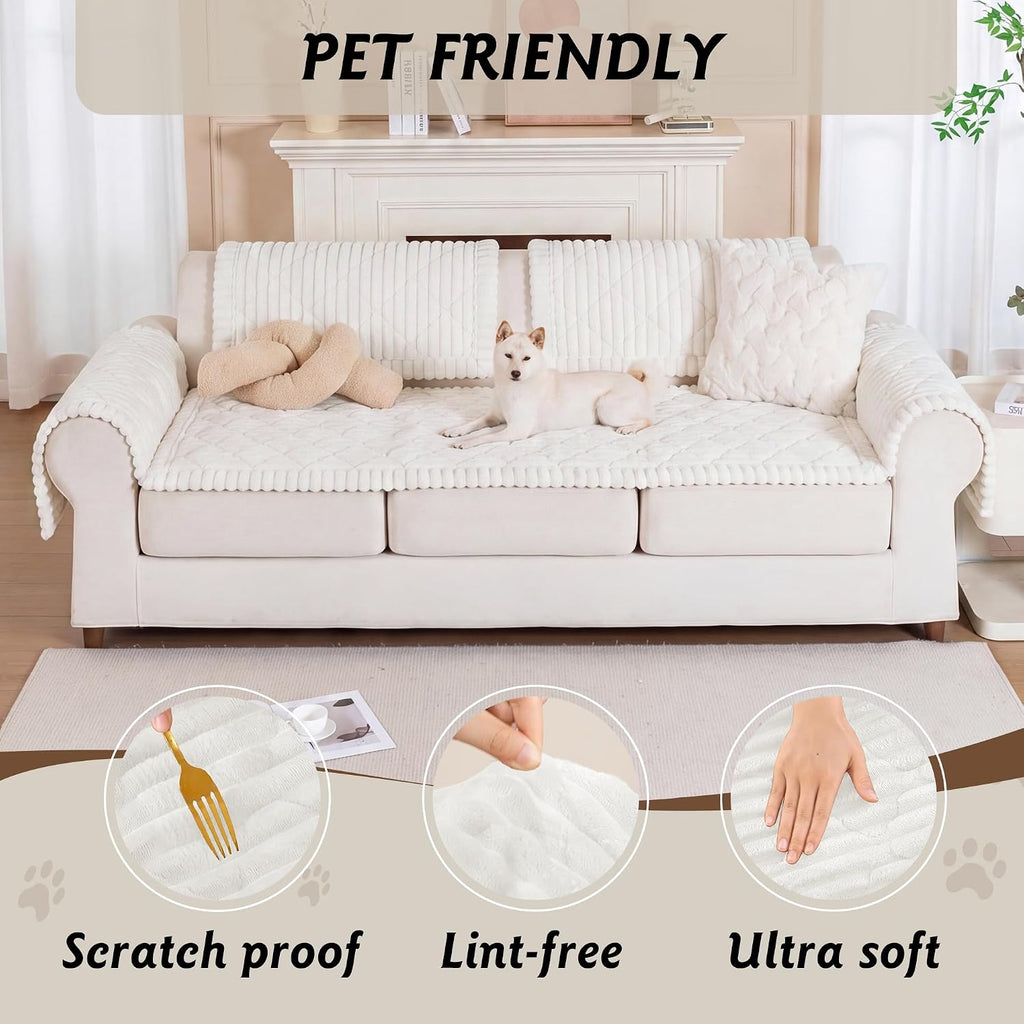 100% Waterproof Fuzzy Couch Cover for Dogs White 27.6"x59"
