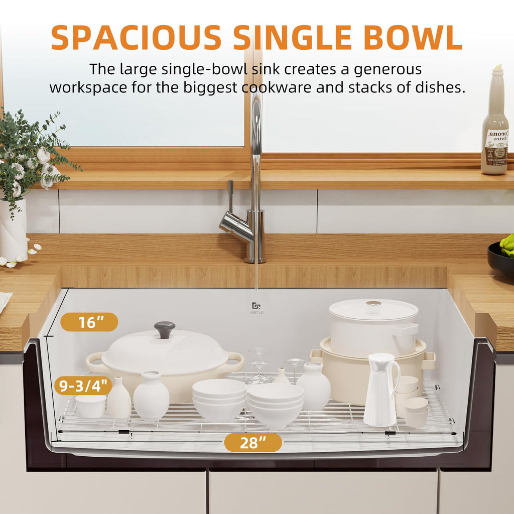 Quartz Kitchen Sink, 30 Inch White Undermount Kitchen Sinks, Deep Single Bowl Granite Composite Sink, Modern Sinks