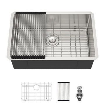 28 inch Undermount Sink - 28x18 inch Single Bowl Kitchen Sink Stainless Steel 16 Gauge Round Corner 10 inch deep with