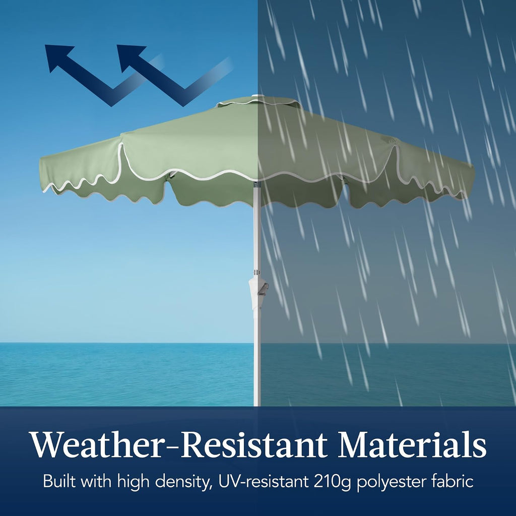 7.5ft Patio Market Umbrella with Wavy Trim, UV-Fade-Resistant 210g Canopy, Crank & Tilt, Wind Vent, Heavy-Duty Frame - S