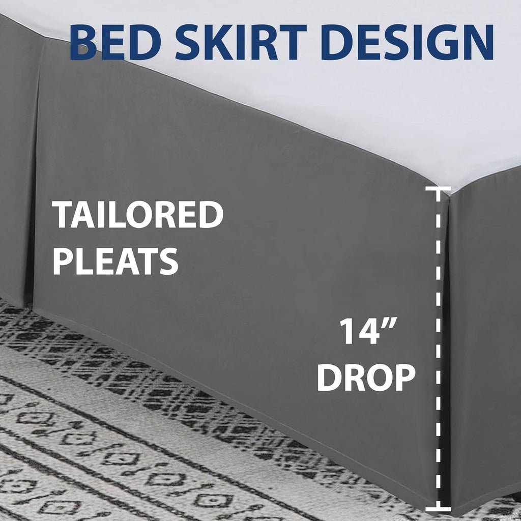 Twin Tailored Pleated Bed Skirt, 14" Drop, Charcoal Gray