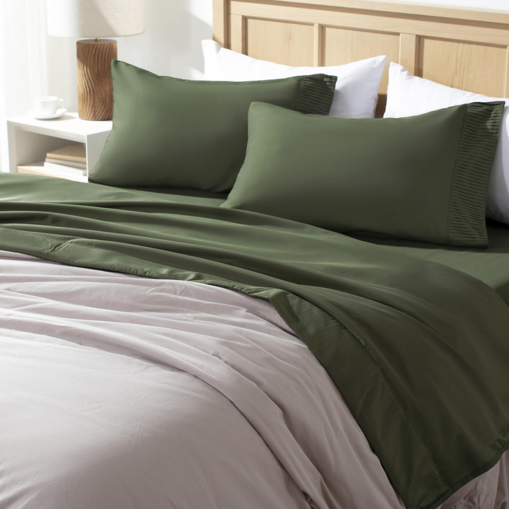 Queen Sheets Set, Dark Olive Green Breathable & Cooling Sheets