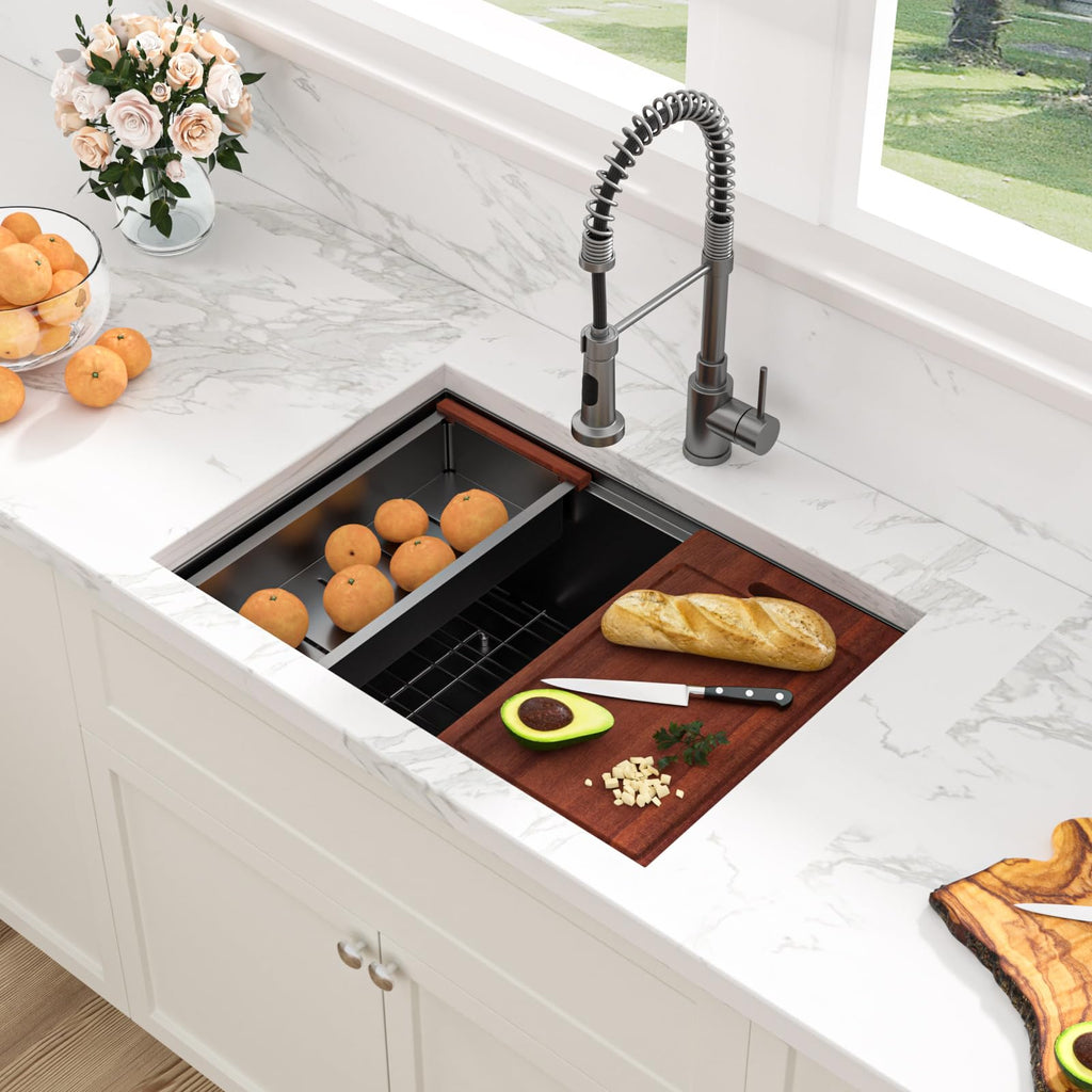 27 Undermount Kitchen Sink Black Stainless Steel 27x19 Workstataion