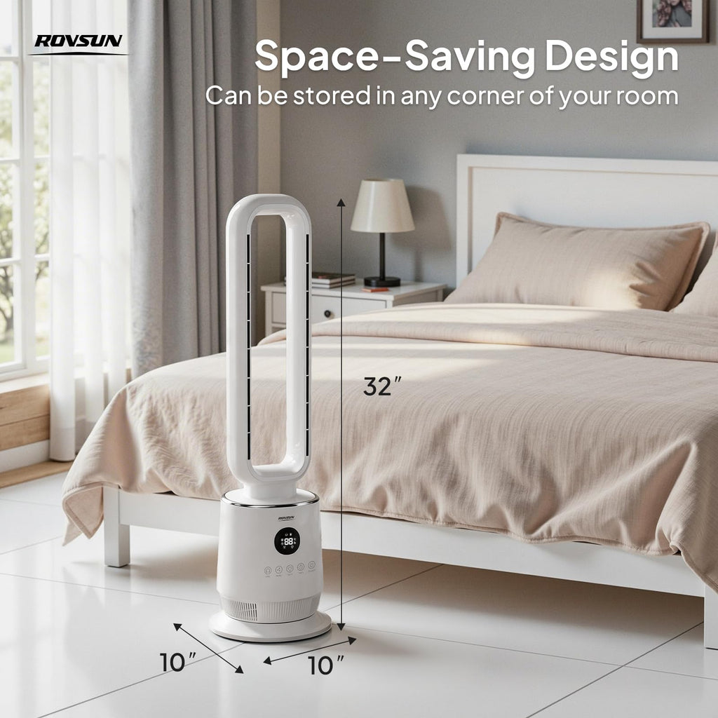 32" Bladeless Tower Fan , Smart Tower Fan with Remote, 90°Oscillating Bladeless Fan with 3 Modes, 3 Speeds & 12H