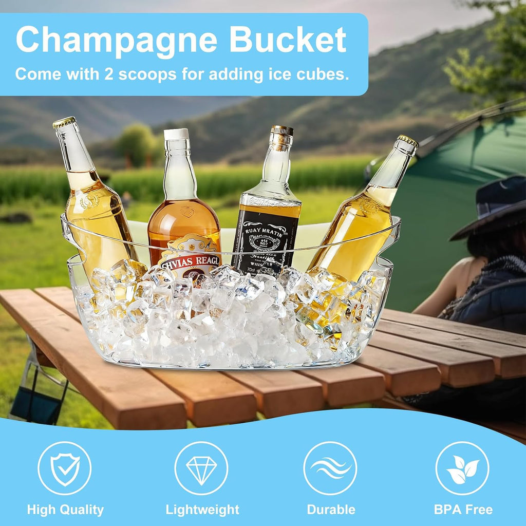 Clear Acrylic Ice Buckets, 5.5L Mimosa Bar Beverage Tubs with Scoops - Set of 2