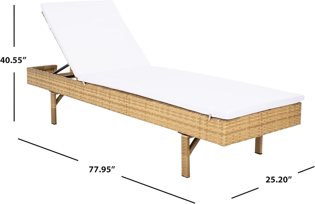Outdoor Collection Cam Natural Brown Wicker/White Cushion Adjustable Chaise Lounge Chair, Black/Beige (PAT7501D)