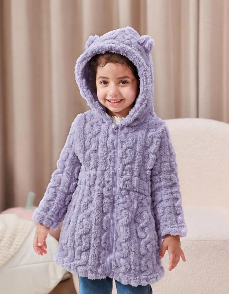 Toddler Girls Fleece Jacket Hooded Zip-up Warm Coats 2-6 Years