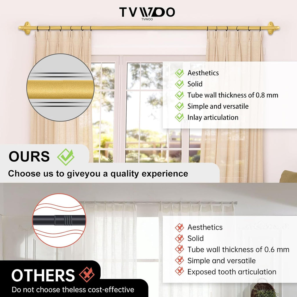 Gold Wrap Around Curtain Rods 2 Pack:Small Blackout Adjustable Window Curtain Rod for Bedroom Kitchen Apartment