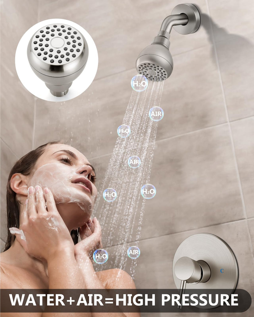 Shower Faucet Set with Rough-In Valve and Shower Head, Brushed Nickel