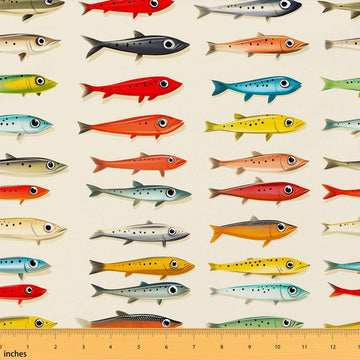 Fishing Fabric By The Yard Colorful Fishing Upholstery Fabric Fish Hooks Decorative Fabrics for Chairs Soft Outdoor