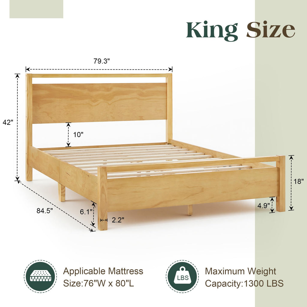 Minimalist King Size Solid Wood Bed Frame with Headboard