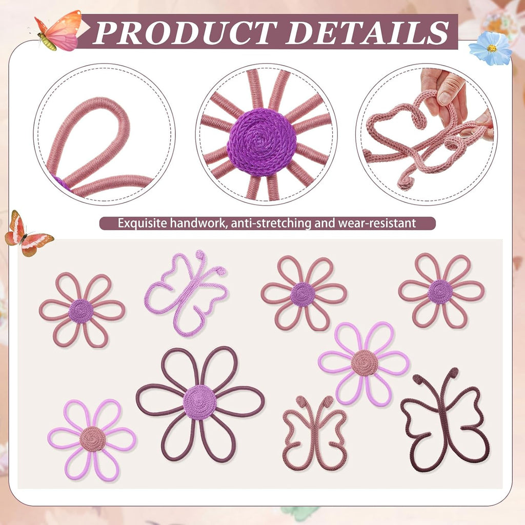 9 Pcs Boho Nursery Decor 3 Size Daisy Flower and Butterflies Woven Macrame Wall Hanging Nursery Bedroom Dorm Wall