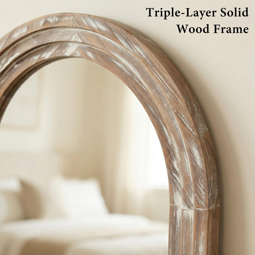 Distressed White 63x21 Arched Full Length Mirror with Stand