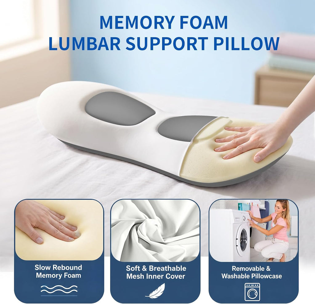 Lumbar Support Pillow for Bed Sleeping - Lower Pillow for Back Pain Relief | Memory Foam Waist Pillow for Bed Sofa