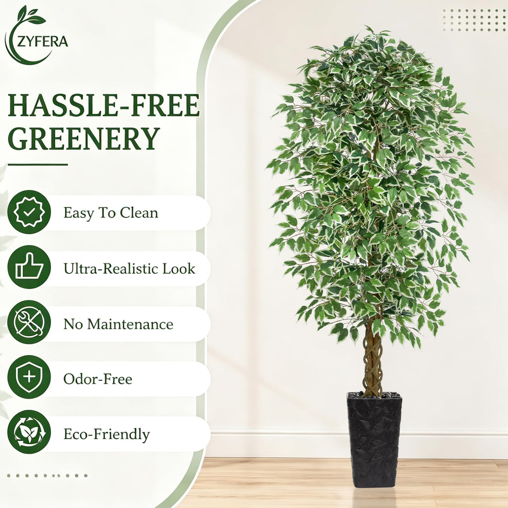 Ficus Tree 7FT, Large Fake Tree Decor (Black Planter)