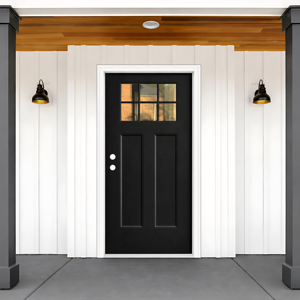 Fiberglass Front Doors Exterior, 36 x 80 Black Entry Door Right Hand Inswing with Brickmould, Vinyl Frame, Woodgrain