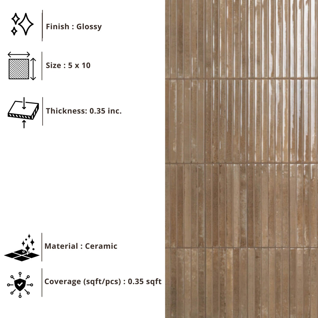 Warm Taupe Glossy Ribbed Ceramic Wall Tile (1 Piece)