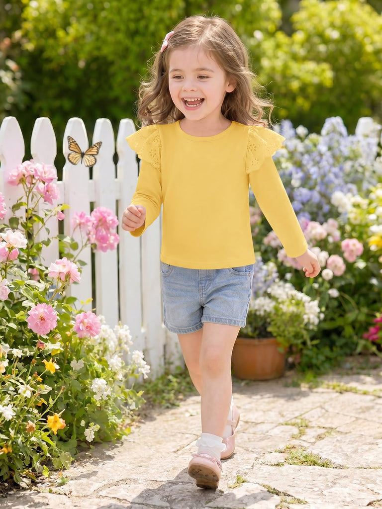 Toddler Baby Girl Ruffle Long Sleeve Shirts Cute Crew Neck Tops