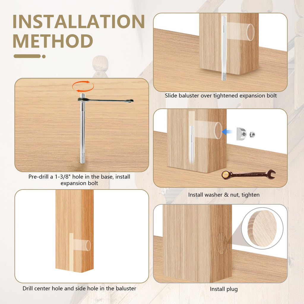 6pcs Wood Newel Post Mounting Kit, Hidden Newel Post Fastener Anchors Post Connect Handrails to Staircase, Newels for