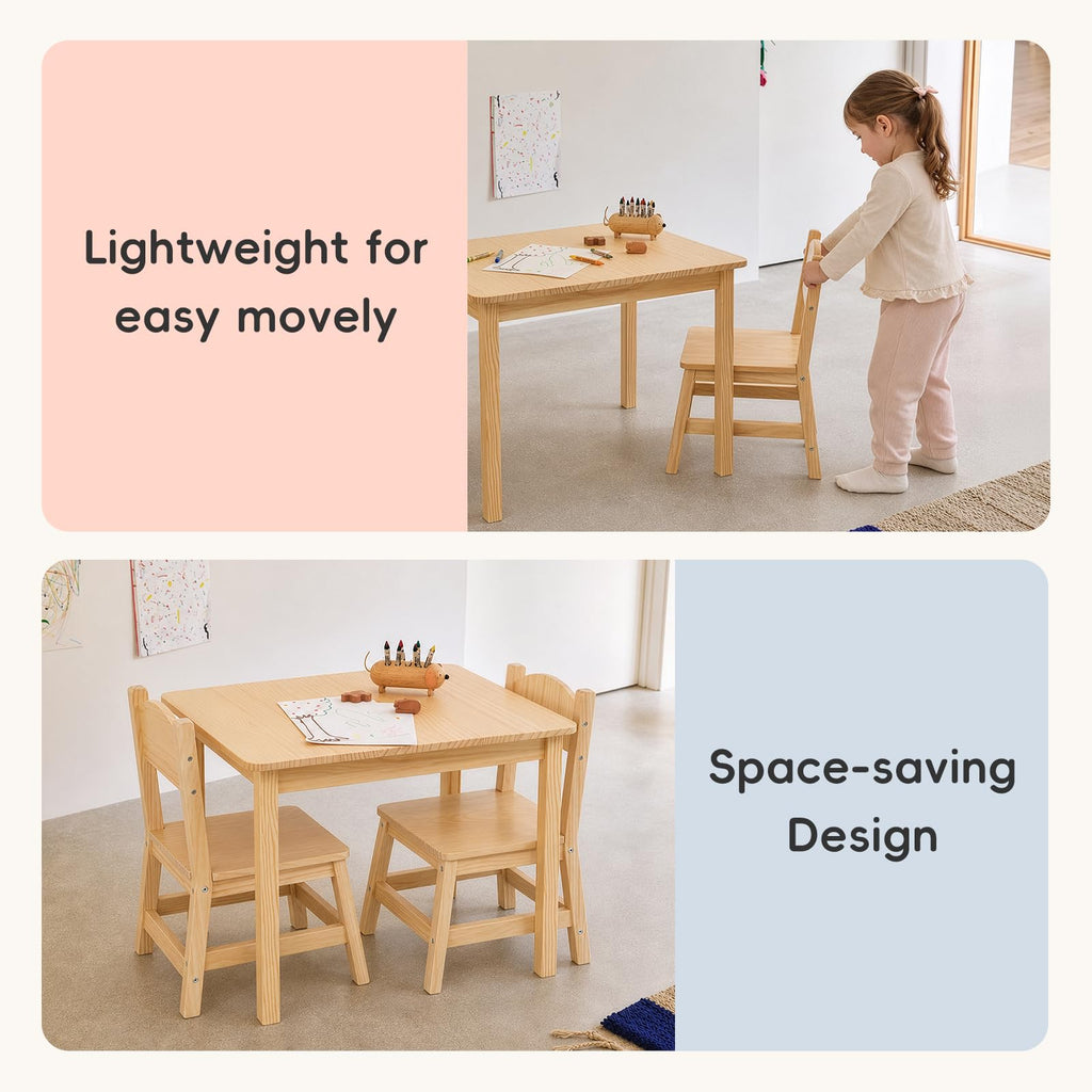 Solid Wood Toddler Table and 2 Chairs Set, Preschool Table