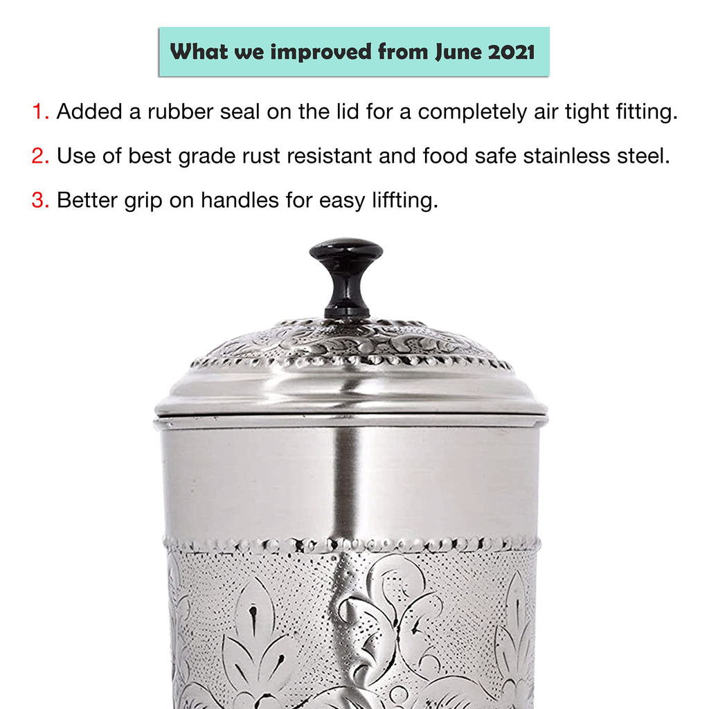 Antique Pewter Embossed 5.5 QT Stainless Steel Canister, Beautiful Food Storage Container Counter, Tea, Sugar