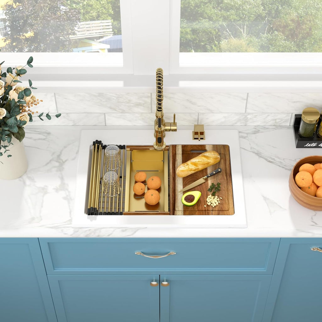 30 Granite Composite White Drop In Workstation Sinks