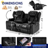 Redlife Power Loveseat Recliner Sofa with Console, PU Leather Dual Reclining Couch with Blue LED Lights