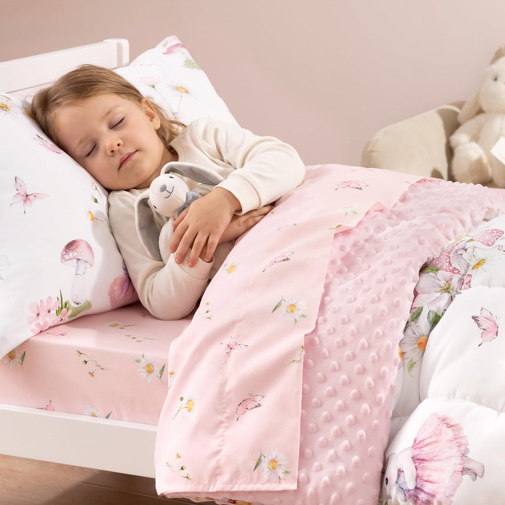 4 Piece Minky Toddler Bedding Set, Ultra Soft Skin-Friendly Soothing Minky Dot Toddler Comforter Set, Unique Pattern