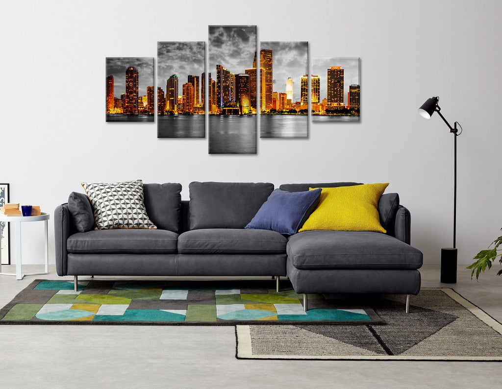 Miami Skyline Wall Black and White Panoramic City Night Canvas Prints