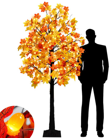 8 FT Fall Lighted Maple Trees, Artificial Fall Tree for Thanksgiving Decor