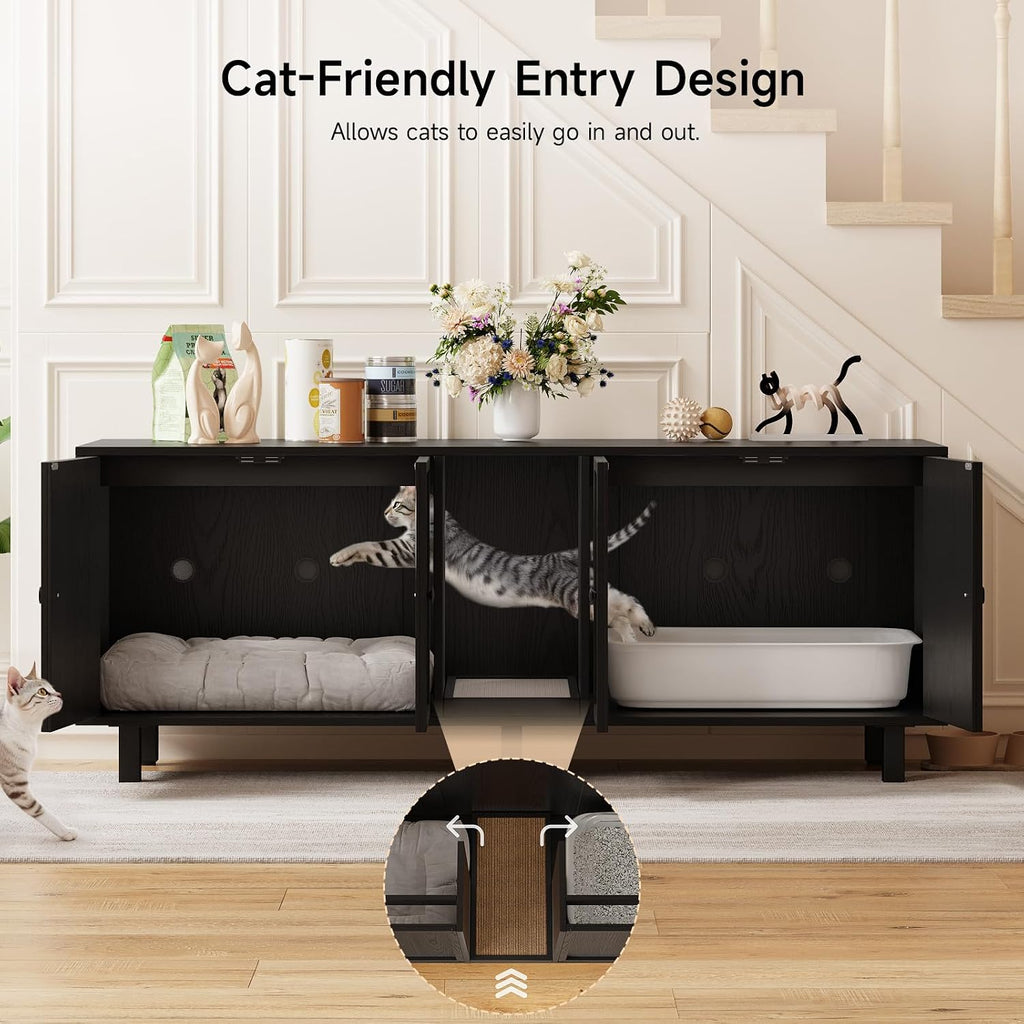 63 Inches Cat Litter Box Enclosure for 2 Cats, Black