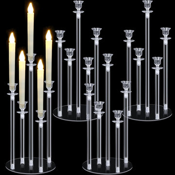 4 Sets Acrylic Candelabra Candle Holder 5 Arm Wedding Table Centerpiece 18.1" Tall Acrylic Clear Candle Holder with